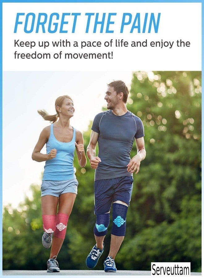 Serveuttam® Knee Support for Men Gym (1 pair) - 3D Weaving Knee Cap for Knee Pain | Ortho Knee Supporter for Gym Squats | Knee Band for Gym Women Knee Pain Relief (M, Blue-Grey) - Image 4