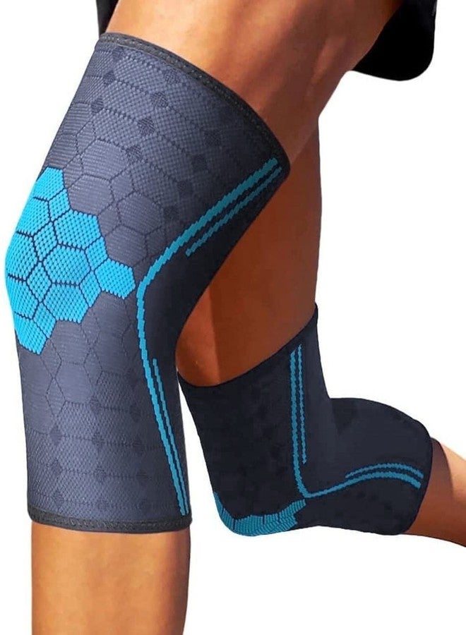 Serveuttam® Knee Support for Men Gym (1 pair) - 3D Weaving Knee Cap for Knee Pain | Ortho Knee Supporter for Gym Squats | Knee Band for Gym Women Knee Pain Relief (M, Blue-Grey) - Image 1