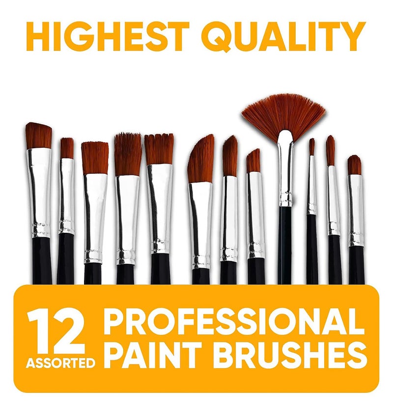 GLUN® Paint Brushes 12 Different Professional Drawing Paint Brushes, Wide and Fine Tip, Nylon Hair Artist Paintbrushes - Image 2