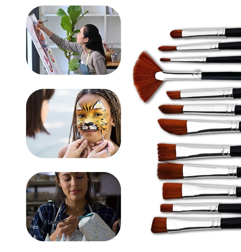 GLUN® Paint Brushes 12 Different Professional Drawing Paint Brushes, Wide and Fine Tip, Nylon Hair Artist Paintbrushes - Image 3