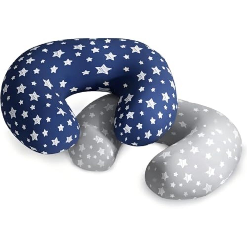 Nursing Pillow Covers, Soft Muslin Cotton Slipcovers for Breastfeeding Pillows, Removable Breathable, Machine Washable, Ideal for Newborns and Gift Use, 2 Pack, Grey Navy Star