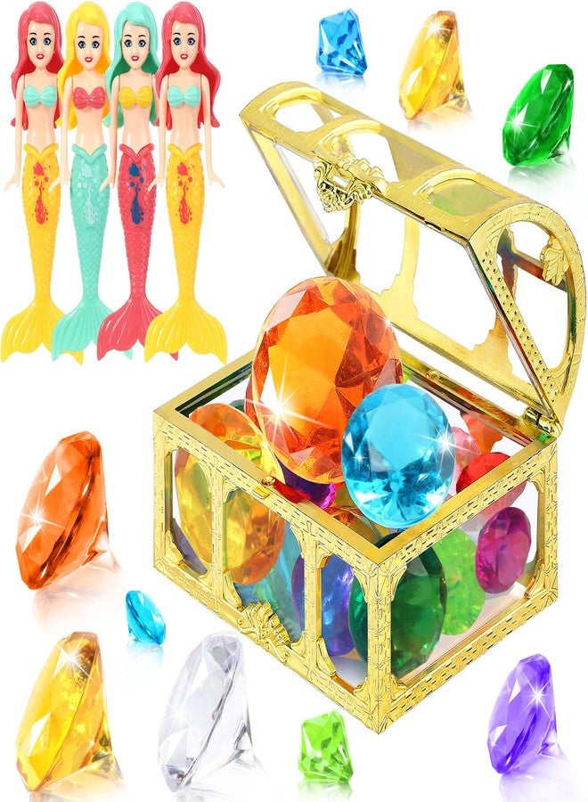 EIMMBD 26pcs Diving Gem Pool Toys Colorful Diamonds Bath Toys Set with Treasure Pirate Box Summer Swimming Diving Toys for Boys and Girls - Image 1