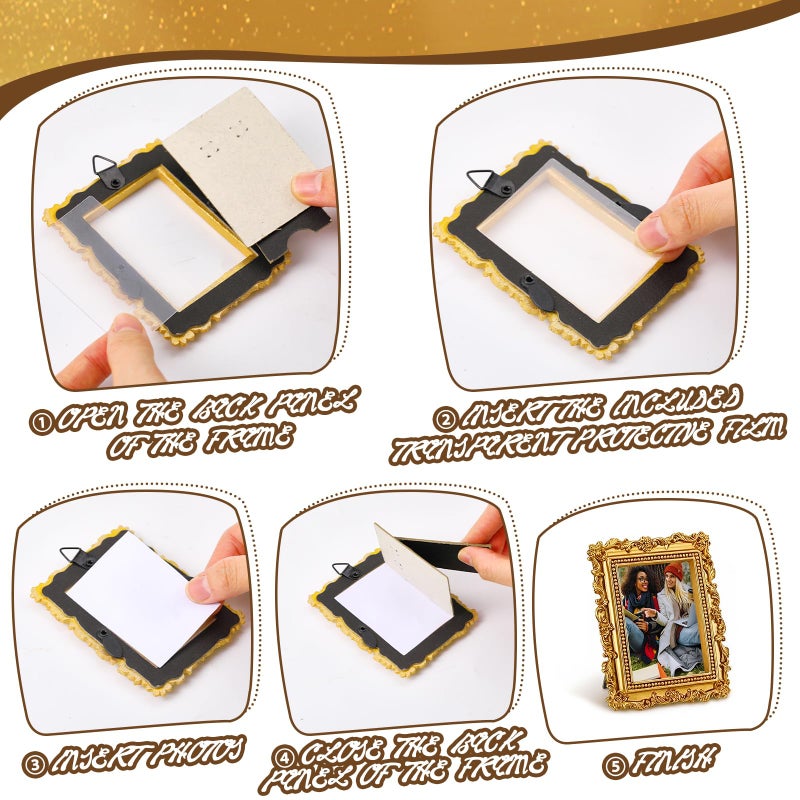 Qunclay 8 Pcs Vintage Picture Frames Set Gold Tiny Picture Frames Wallet Size Baroque Antique Resin Photo Decor for Valentines Day Wedding Party Tabletop Home Decor(Mixed Style 1) - Image 4