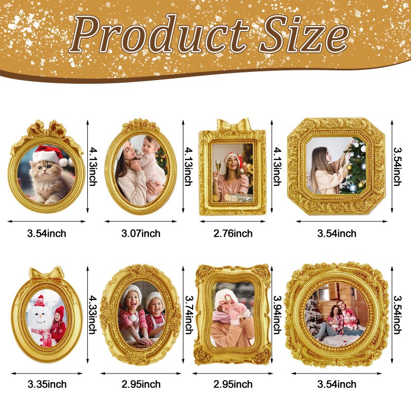 Qunclay 8 Pcs Vintage Picture Frames Set Gold Tiny Picture Frames Wallet Size Baroque Antique Resin Photo Decor for Valentines Day Wedding Party Tabletop Home Decor(Mixed Style 1) - Image 2