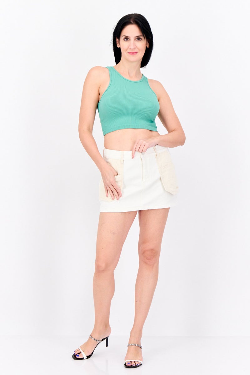 Pull & Bear Wrangler x Pull And Bear Women Solid Denim Mini Skirt, Beige - Image 4