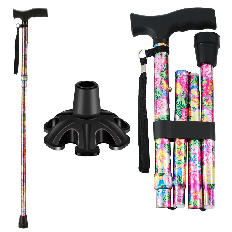 LIXIANG Walking Cane LIXIANG Cane for Woman | Mobility & Daily Living Aids | 5-Level Height Adjustable Walking Stick | Comfortable Plastic T-Handle Pink Print - Image 1