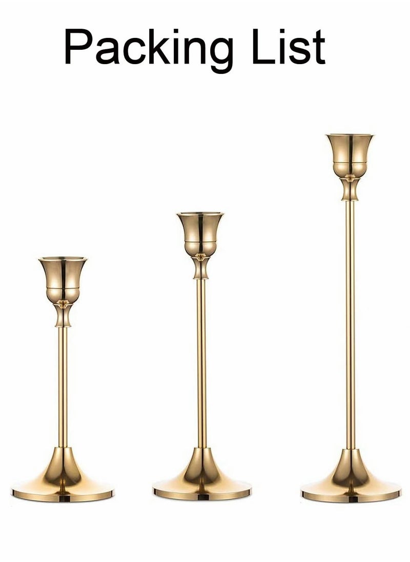 Excefore - Gold Candle Holders for Candlesticks Set of 3 Taper Candle Holders, Tall Metal Candlestick Holders for Wedding, Table Centerpiece, Home Decor, Dining, Party, Fits 3/4 inch Thick Candles - Image 1