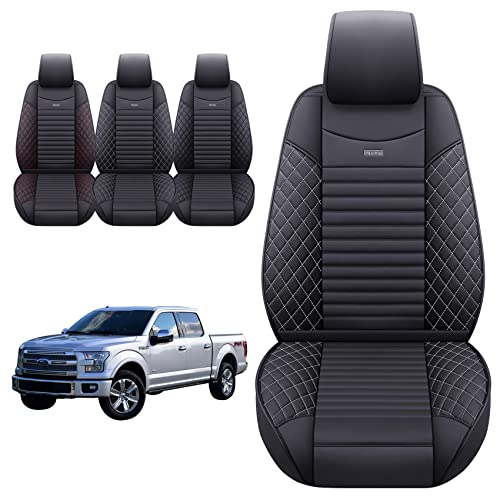 Aierxuan 2 Front Seat Covers 2009-2025 Ford F150 Truck Pickup Crew Regular Extended Cab Waterproof Leather Seat Protectors Custom Fit for 2017-2025 F250 F350 F450(2 PCS Front, Black-White) - Image 1