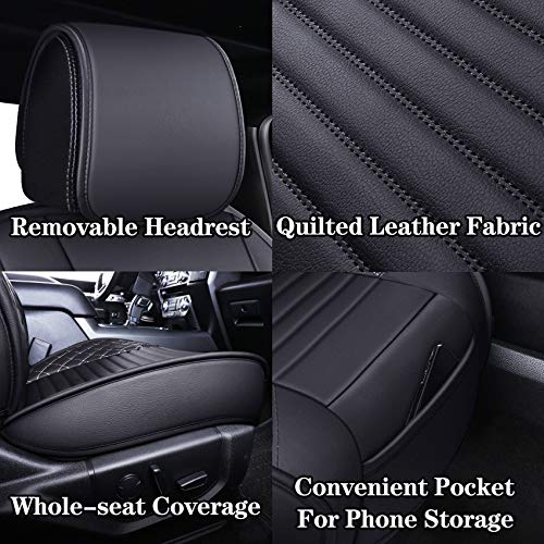 Aierxuan 2 Front Seat Covers 2009-2025 Ford F150 Truck Pickup Crew Regular Extended Cab Waterproof Leather Seat Protectors Custom Fit for 2017-2025 F250 F350 F450(2 PCS Front, Black-White) - Image 5