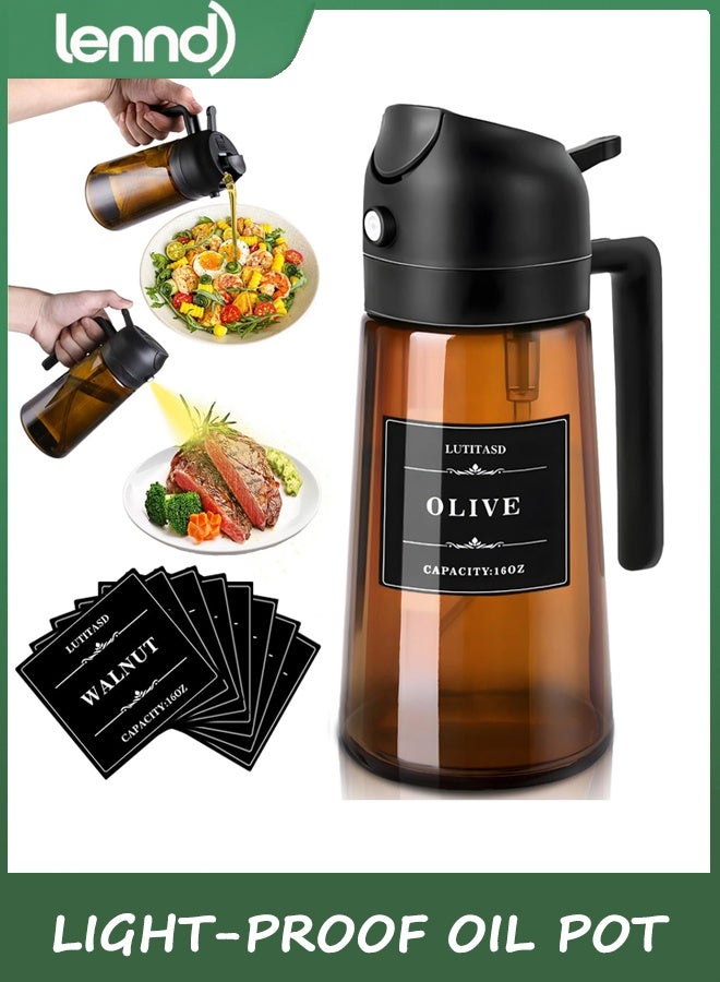 LENND 2-in-1 Glass Oil Dispenser & Sprayer - 16oz/470ml Leakproof Olive Oil Sprayer Bottle for Cooking, Air Fryer, BBQ, Baking, Salad (Black)