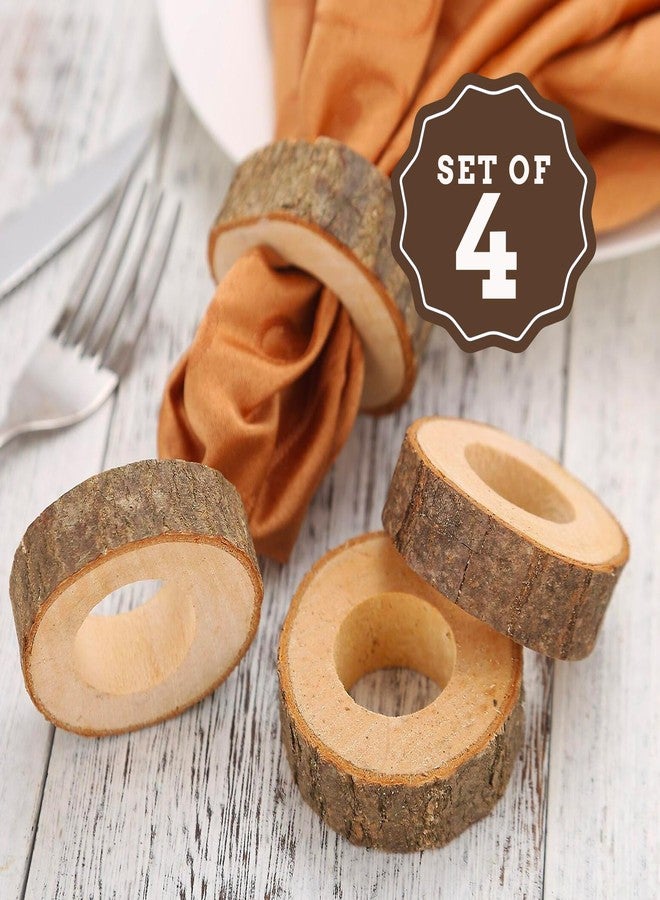 Jolitee's Handmade Rustic Wooden Napkin Rings Set of 4 | Elegant, Lightweight, Durable Table Decor Vintage Style | 100% Natural Wood Napkin Holders - Image 2