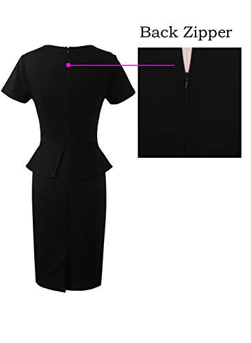 VFSHOW Womens Black Pleated Crew Neck Peplum Work Business Office Church Bodycon Pencil Sheath Dress 3593 BLK S - Image 5