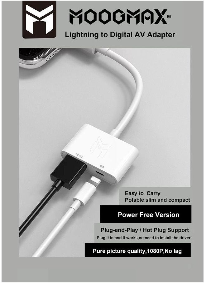 موجماكس - محول توصيلة كيبل HD الى ايفون أصلي بمنفذ HDMI و منفذ لايتنينج (ايفون) lightning لشحن الهاتف اثناء التوصيل. - Image 1