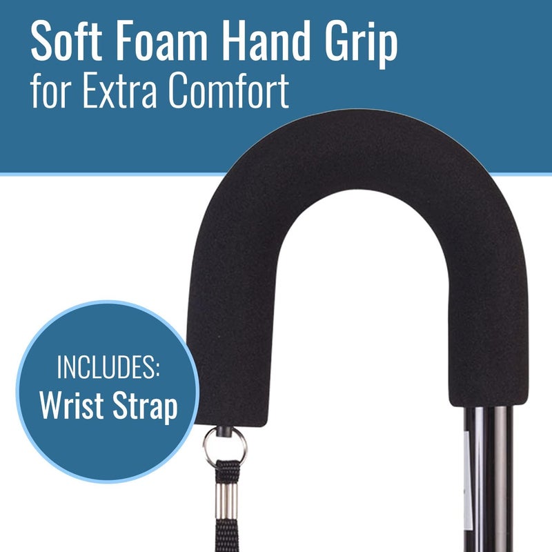 DMI Deluxe Adjustable Cane with Comfort Grip Handle and Strap Black - Image 2
