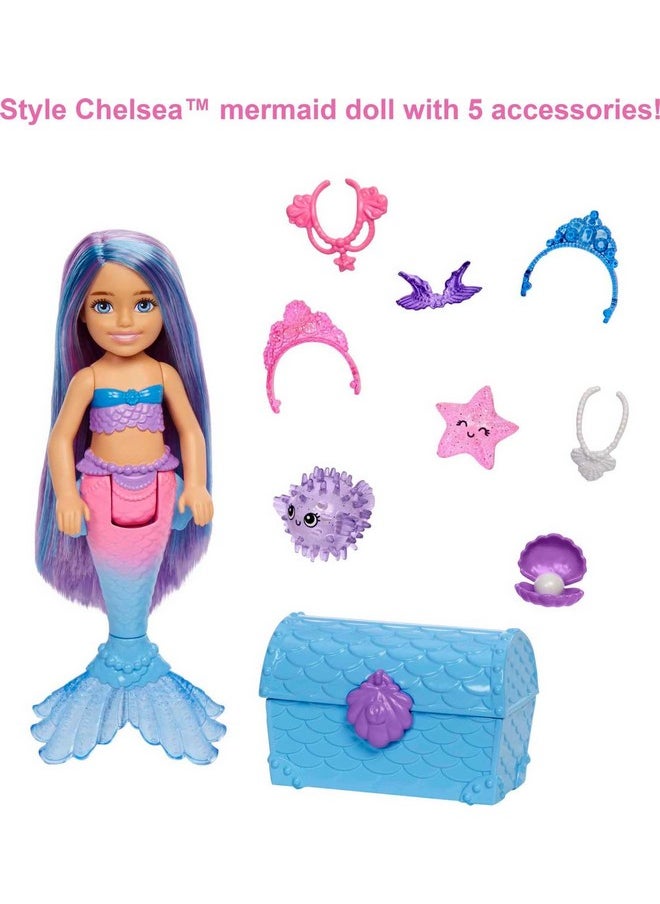 باربي دمية حورية البحر Mermaid Power™ Chelsea™ (شعر أزرق وأرجواني) مع حيوانين أليفين وصندوق الكنز والإكسسوارات، لعبة للأطفال بعمر 3 سنوات وما فوق  - Image 2