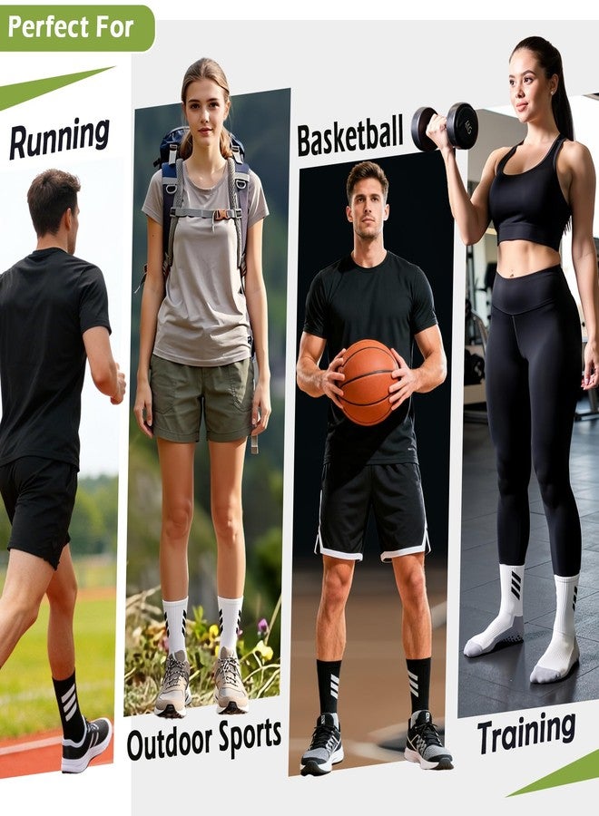 KMOLY 4Pairs Grip Soccer Socks Non Slip Athletic Crew Socks for Sports Football Basketball & Training gym Yoga Socks for Men Women (US, Alpha, One Size, Regular, Regular, 2Black+2white) - Image 2