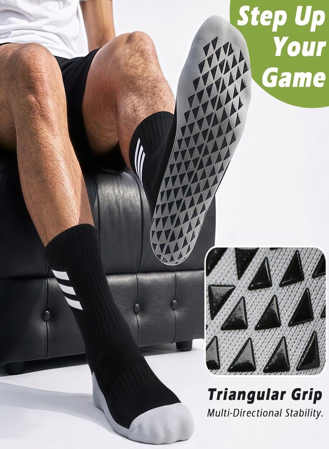 KMOLY 4Pairs Grip Soccer Socks Non Slip Athletic Crew Socks for Sports Football Basketball & Training gym Yoga Socks for Men Women (US, Alpha, One Size, Regular, Regular, 2Black+2white) - Image 4