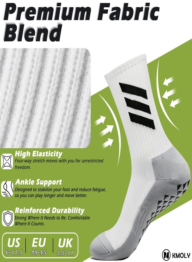 KMOLY 4Pairs Grip Soccer Socks Non Slip Athletic Crew Socks for Sports Football Basketball & Training gym Yoga Socks for Men Women (US, Alpha, One Size, Regular, Regular, 2Black+2white) - Image 5