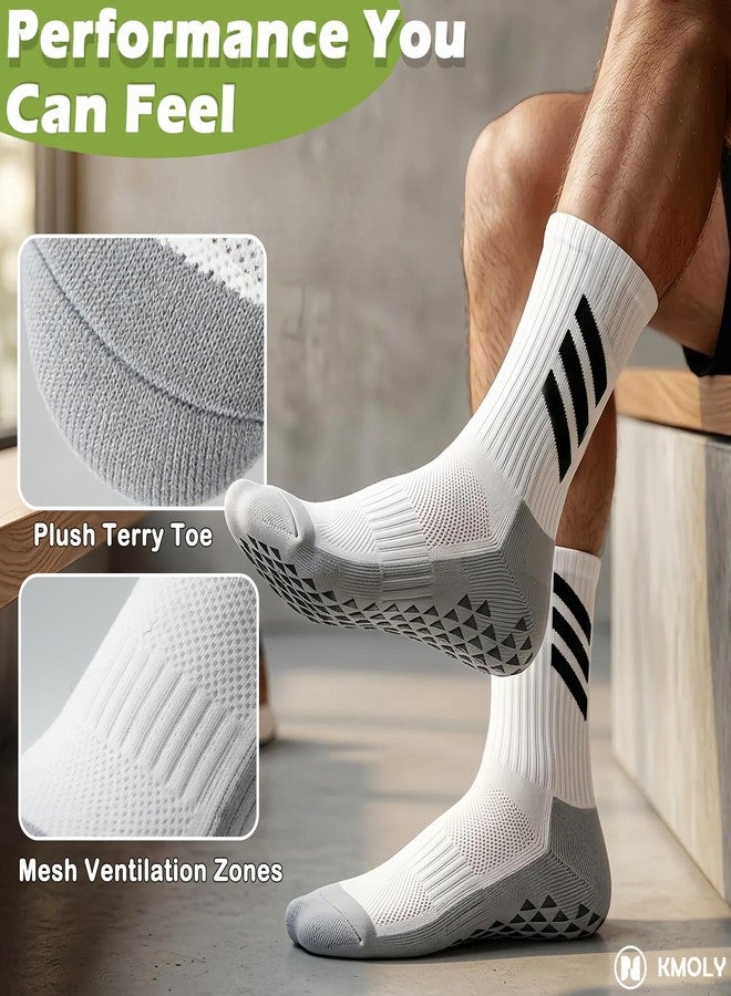 KMOLY 4Pairs Grip Soccer Socks Non Slip Athletic Crew Socks for Sports Football Basketball & Training gym Yoga Socks for Men Women (US, Alpha, One Size, Regular, Regular, 2Black+2white) - Image 3