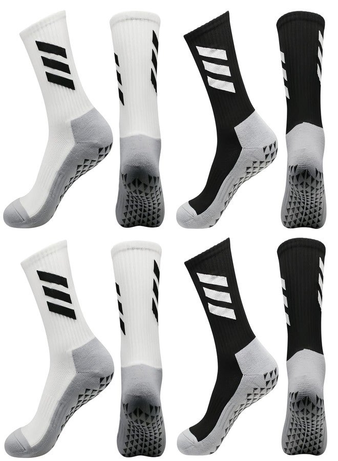 KMOLY 4Pairs Grip Soccer Socks Non Slip Athletic Crew Socks for Sports Football Basketball & Training gym Yoga Socks for Men Women (US, Alpha, One Size, Regular, Regular, 2Black+2white) - Image 1