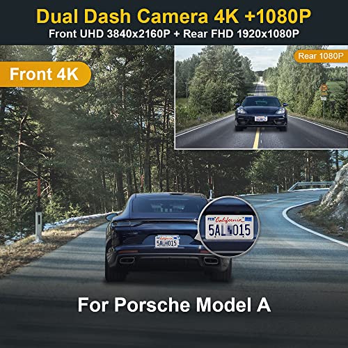 Fitcamx 4K Dual Dash Cam Adapts for Porsche 911 992 Cayenne 9YA 9Y0 9Y3 Panamera 971 Taycan Model A OEM Look Front 2160PRear 1080 HD Video WiFi APP Loop Recording Parking Sensor 128GB Card - Image 3