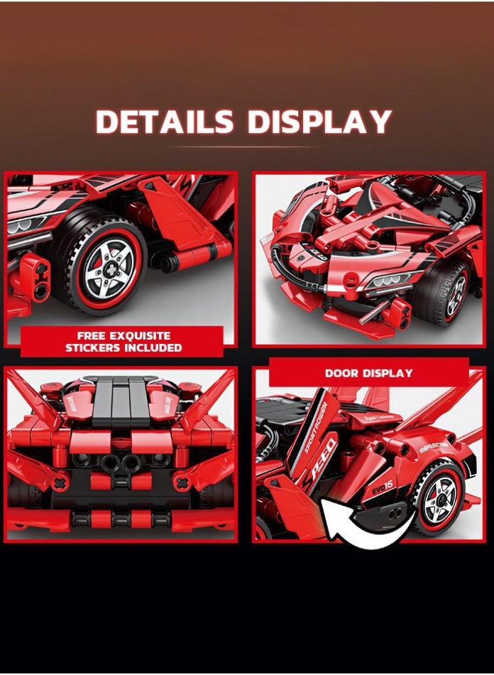 MINGDI RC Supercar Building Blocks Set - 2.4GHz Remote Control Racing Car Toy with Opening Doors, DIY Educational Construction Kit for Kids & Teens 14+ (Red) - Image 4
