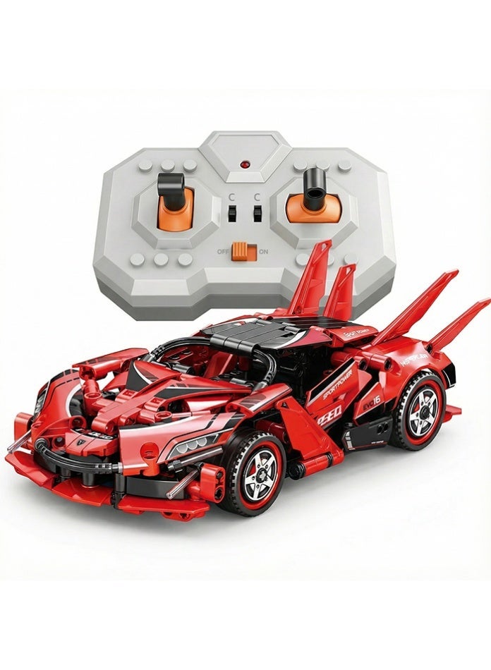 MINGDI RC Supercar Building Blocks Set - 2.4GHz Remote Control Racing Car Toy with Opening Doors, DIY Educational Construction Kit for Kids & Teens 14+ (Red) - Image 2
