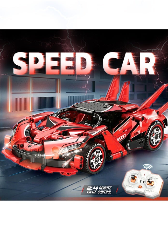 MINGDI RC Supercar Building Blocks Set - 2.4GHz Remote Control Racing Car Toy with Opening Doors, DIY Educational Construction Kit for Kids & Teens 14+ (Red) - Image 1