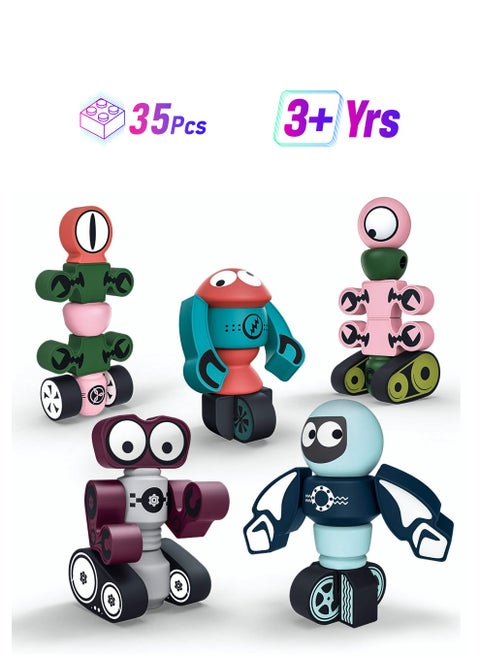 5Pcs Magnetic Robots Building Blocks Set for Kids, Educational Stacking Toy with Storage Box for Boys & Girls Ages 3-6, Fun Learning Playset