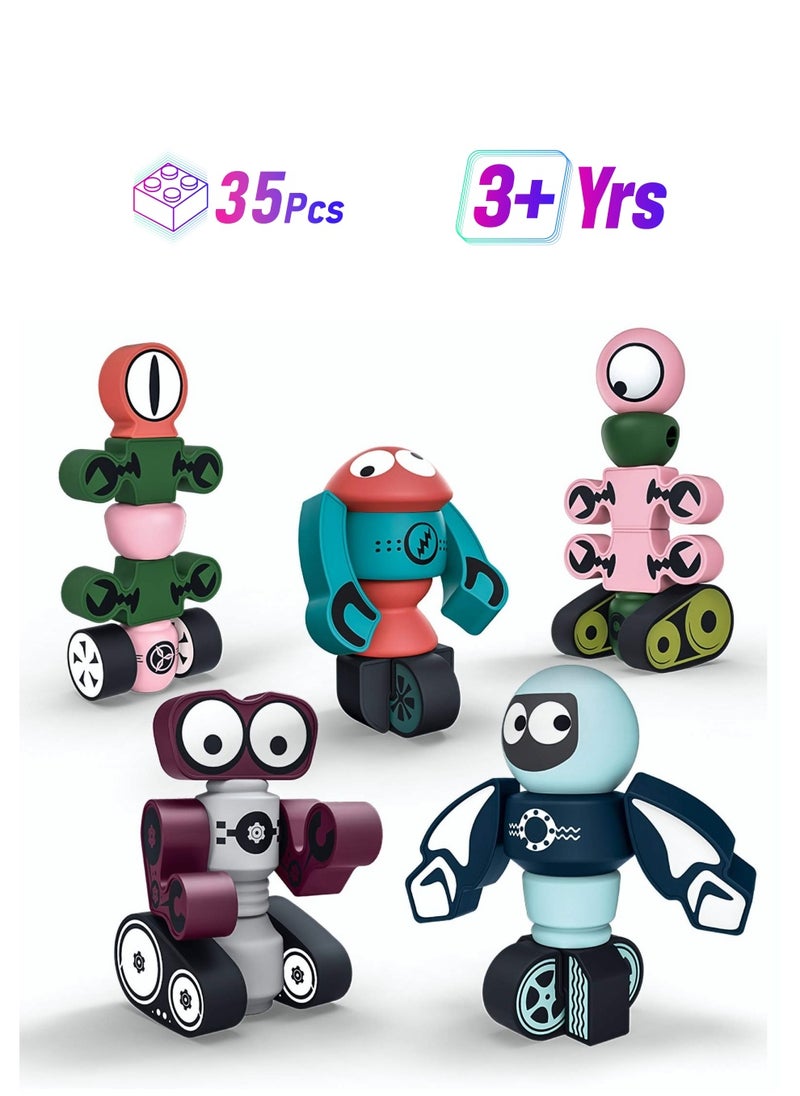 null - 5Pcs Magnetic Robots Building Blocks Set for Kids, Educational Stacking Toy with Storage Box for Boys & Girls Ages 3-6, Fun Learning Playset - Image 1