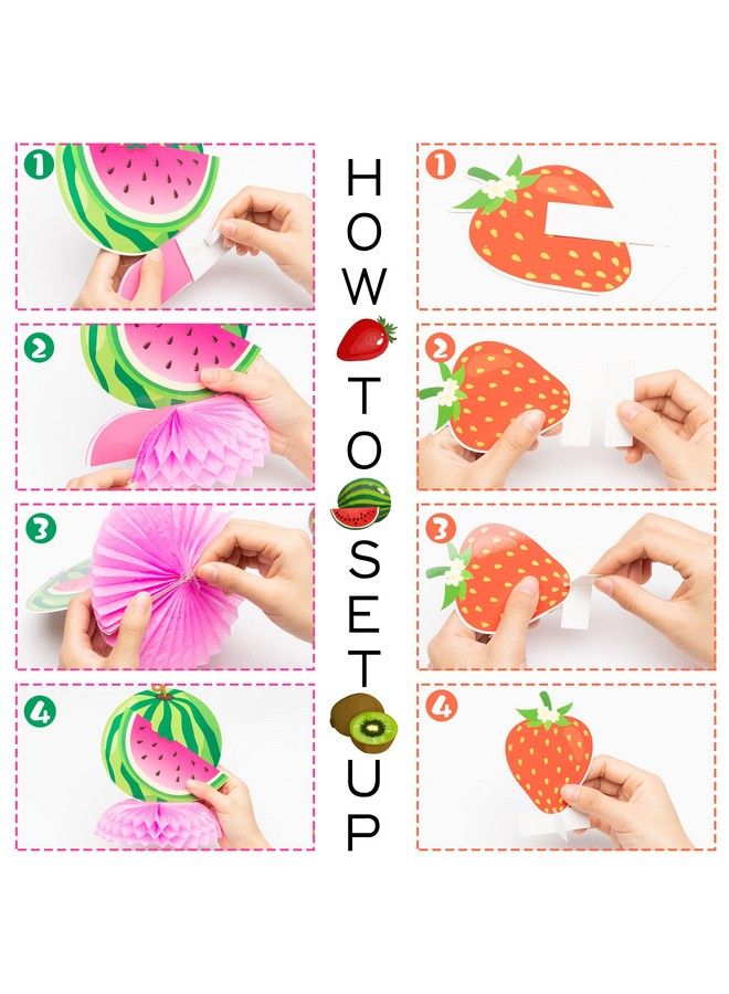 PANTIDE Twotti Frutti 2Nd Honeycomb Centerpieces Table Toppers Hawaiian Summer Fruit Watermelon Pineapple Strawberry Table Decor Party Decorations Supplies For Baby Girls 2 Years Old Birthday, 12 Pcs - Image 4