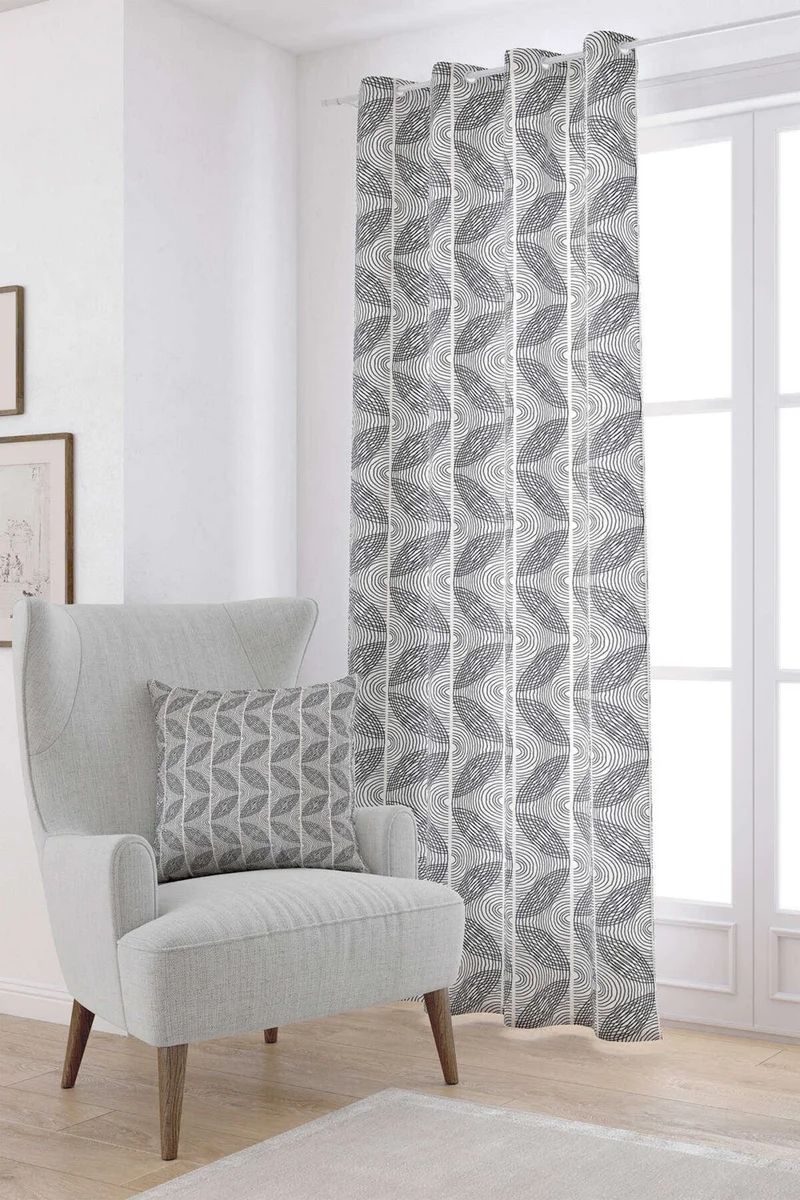 Cango Home Cream Black Bohemian Scandinavian Geometric Digital Printed Curtain CGH1221-PR