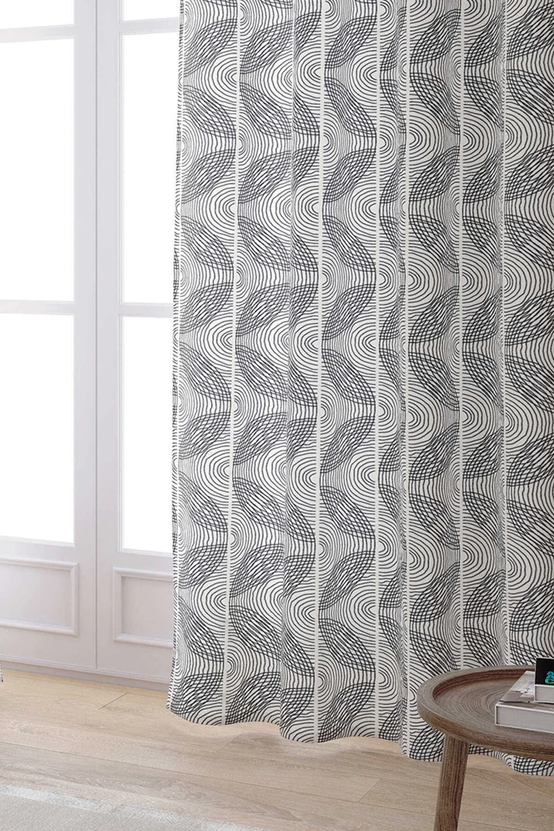 Cango Home Cream Black Bohemian Scandinavian Geometric Digital Printed Curtain CGH1221-PR