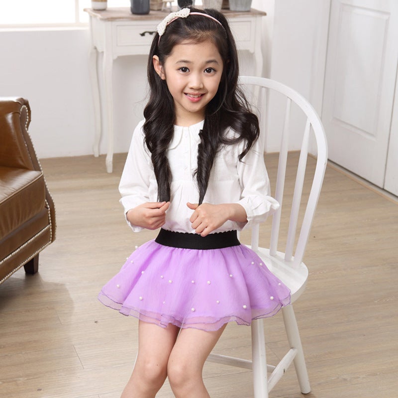 Girls Versatile Tulle Skirt Korean Style Seasonal 2192 Purple Pearl Skirt 