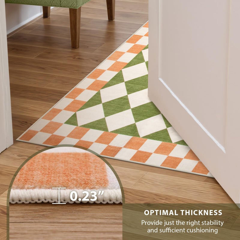 Morebes Green Meaded Checkered Runner Rug 2x7 قابلة للغسل سجادة للعداء للممرات غير الناعمة الناعمة سجادة داخلية رفيعة لدخول غرفة نوم الحضانة - Image 4