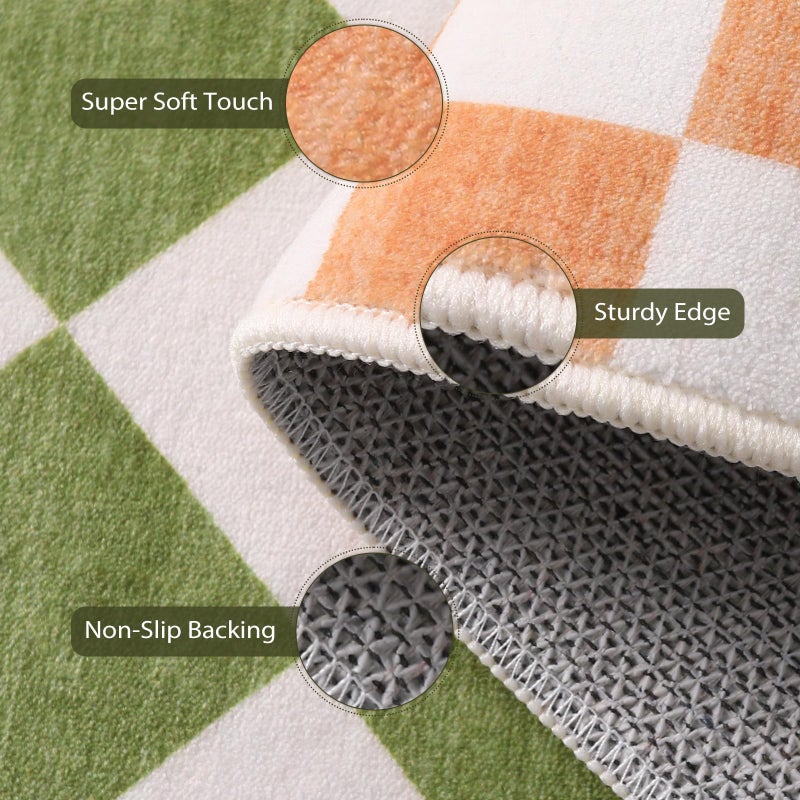 Morebes Green Meaded Checkered Runner Rug 2x7 قابلة للغسل سجادة للعداء للممرات غير الناعمة الناعمة سجادة داخلية رفيعة لدخول غرفة نوم الحضانة - Image 3