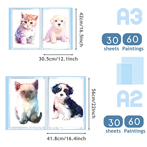 Henoyso 60 Pages A2 and A3 Diamond Painting Storage Book Diamond Art Portfolio Folder Artwork Art Binder Storage Presentation Book with Sleeves Protector, 22 x 16.4 Inch, 16.5 x 12.1 Inch(Blue) - Image 3