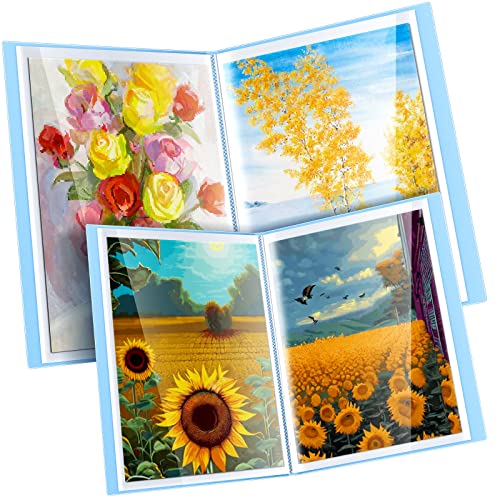 Henoyso 60 Pages A2 and A3 Diamond Painting Storage Book Diamond Art Portfolio Folder Artwork Art Binder Storage Presentation Book with Sleeves Protector, 22 x 16.4 Inch, 16.5 x 12.1 Inch(Blue) - Image 1