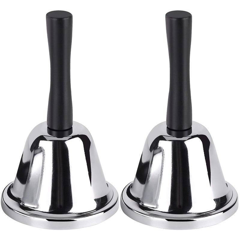 MROCO Loud Hand Bell, 2 Pack Silver Steel Hand Bells for Adults, Dinner Bells for Inside Classroom Bell, for Food Line, Alarm, Jingles, Ringing - Image 1