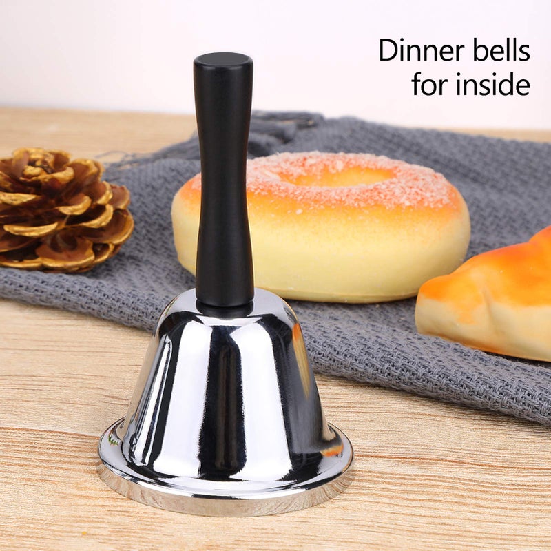 MROCO Loud Hand Bell, 2 Pack Silver Steel Hand Bells for Adults, Dinner Bells for Inside Classroom Bell, for Food Line, Alarm, Jingles, Ringing - Image 4