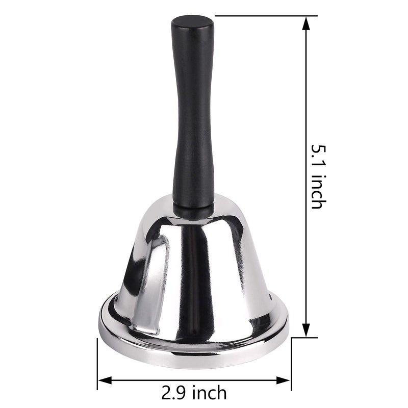 MROCO Loud Hand Bell, 2 Pack Silver Steel Hand Bells for Adults, Dinner Bells for Inside Classroom Bell, for Food Line, Alarm, Jingles, Ringing - Image 2