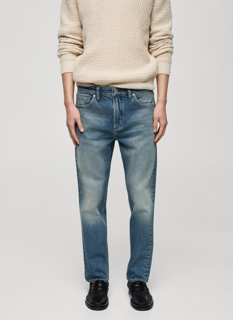Mango Man - Ben Tapered Fit Frayed Effect Jeans - Image 1