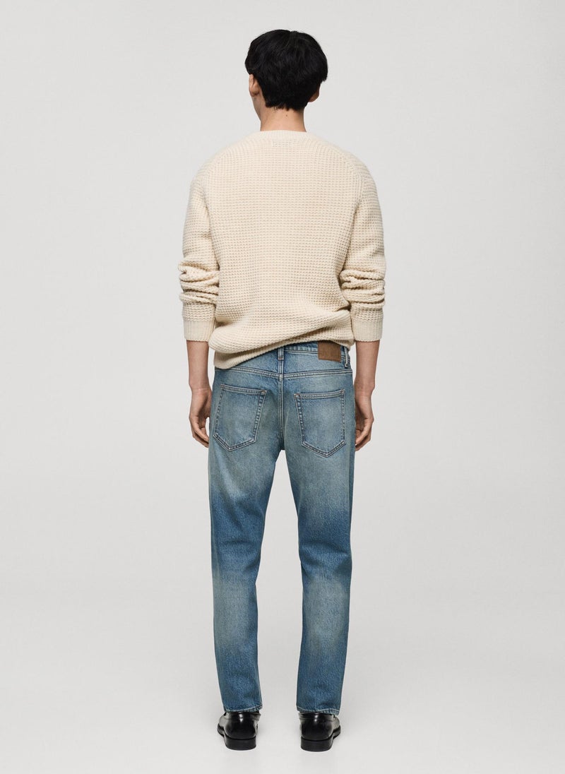 Mango Man - Ben Tapered Fit Frayed Effect Jeans - Image 1
