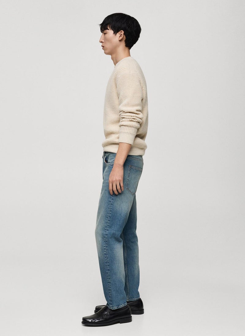 Mango Man - Ben Tapered Fit Frayed Effect Jeans - Image 1