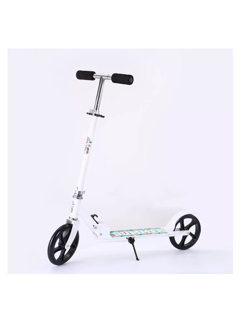 Foldable Adult Kick Scooter - Lightweight, Height-Adjustable Handlebars, Anti-Skid Wheels, Powerful Brakes - Portable Scooter for Urban Commuting, Supports Up to 100KG(White)