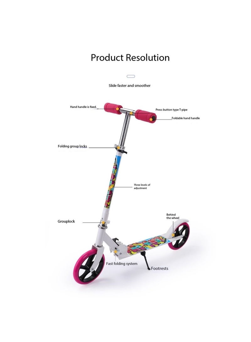 Foldable Adult Kick Scooter - Lightweight, Height-Adjustable Handlebars, Anti-Skid Wheels, Powerful Brakes - Portable Scooter for Urban Commuting, Supports Up to 100KG(White)