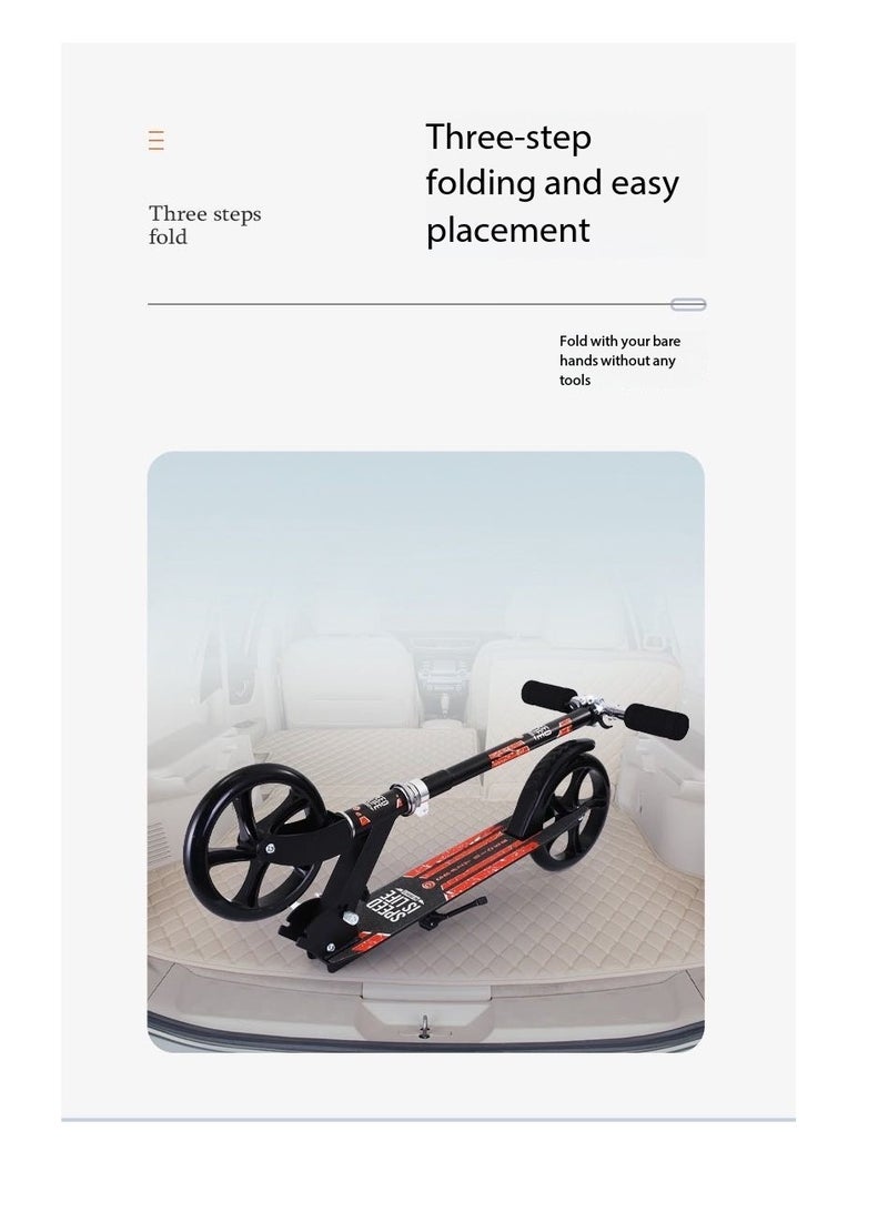 Foldable Adult Kick Scooter - Lightweight, Height-Adjustable Handlebars, Anti-Skid Wheels, Powerful Brakes - Portable Scooter for Urban Commuting, Supports Up to 100KG(White)