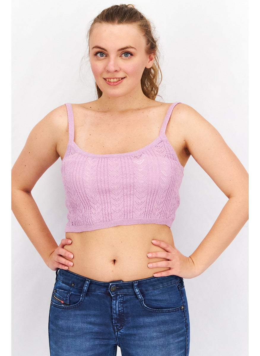 Cotton On Women Square Neck Sleeveless Textured Cropped Top, Purple  - Image 1