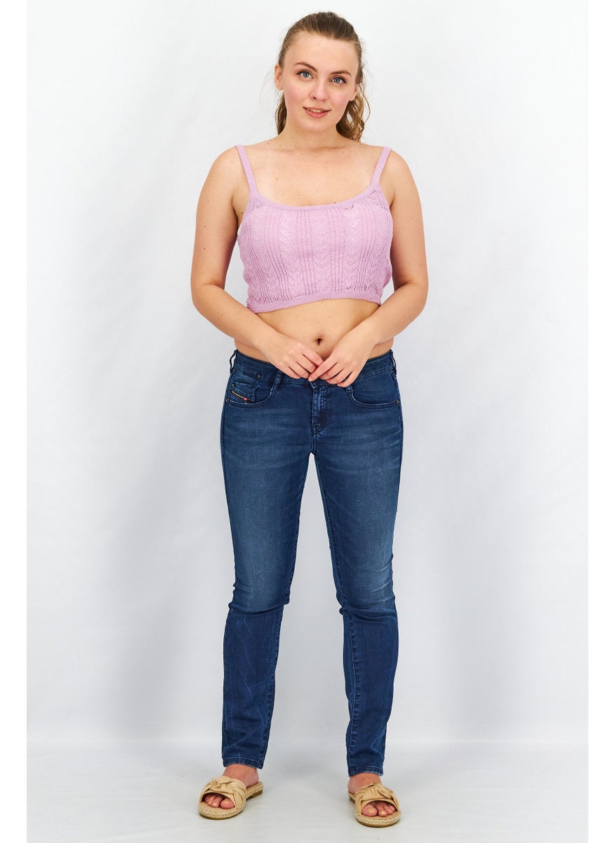 Cotton On Women Square Neck Sleeveless Textured Cropped Top, Purple  - Image 4