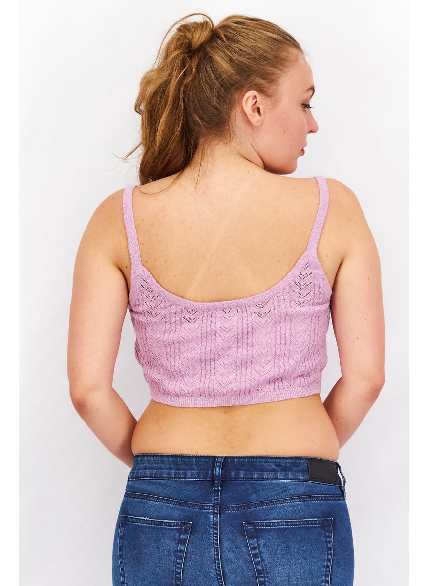 Cotton On Women Square Neck Sleeveless Textured Cropped Top, Purple  - Image 3